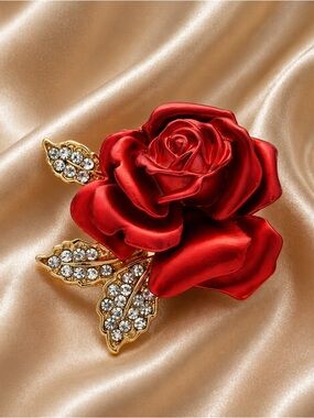 Stunning Red Rose Gold Bold Floral Brooch